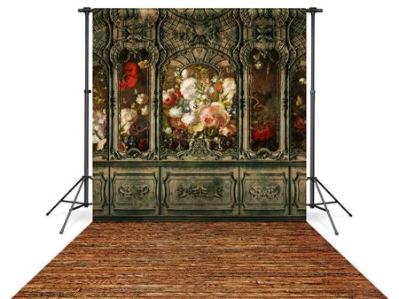 Victorian Manor Floral Wall Backdrop and Victorian Hardwood Floor Drop Bundle For Sale