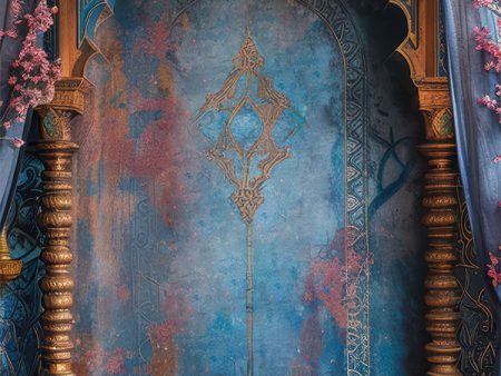 Arabian Nights Royal Blue and Gold Arch Backdrop For Sale