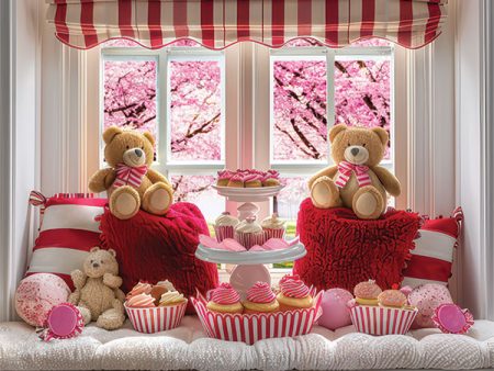 Valentine s Day Teddy Bear Tea Party Backdrop for Children s Portraits Online now