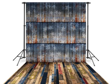 Vintage Stars Backdrop and Stained Wood Floor Drop Bundle Online now