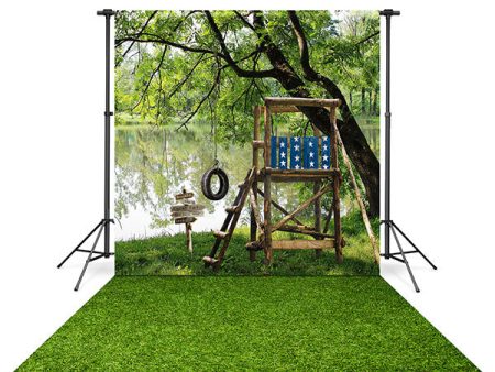 Treehouse Lake Backdrop and Grassy Knoll Floor Drop Bundle Online Hot Sale