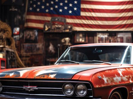 Vintage American Muscle Car Garage Photography Backdrop Online