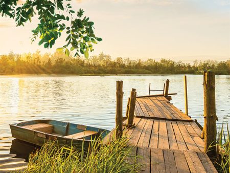 Serene Sunrise Lakeside Dock Photography Backdrop Online now