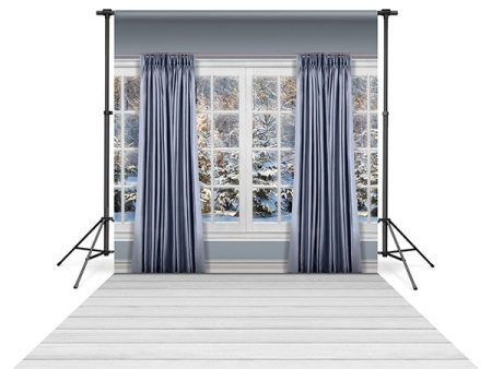 Traditional Winter Windows Backdrop and Whitewash Wide Wood Floor Drop Bundle Sale