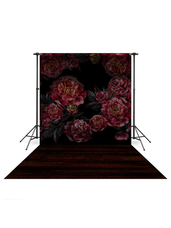 Peonies Dark Backdrop and Ebony Hardwood Floor Drop Bundle Supply