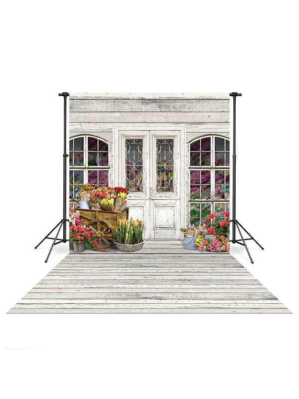 Flower Shop Backdrop and Wood White & Ivory Planks Floor Drop Bundle Hot on Sale