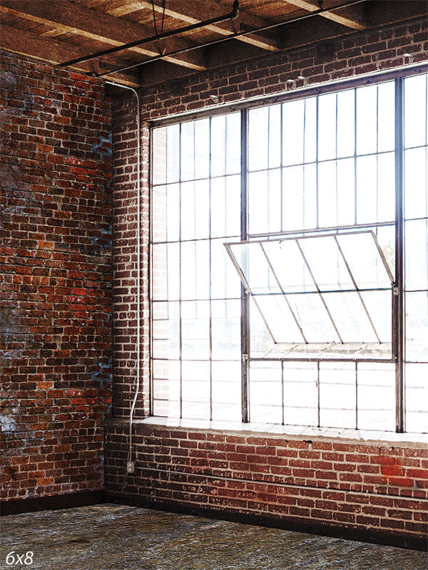 Warehouse Brick Corner Windows Backdrop and Asphalt Road Floor Drop Bundle Sale