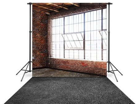 Warehouse Brick Corner Windows Backdrop and Asphalt Road Floor Drop Bundle Sale