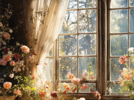 Elegant Floral Spring Afternoon Window Photography Backdrop Online Hot Sale