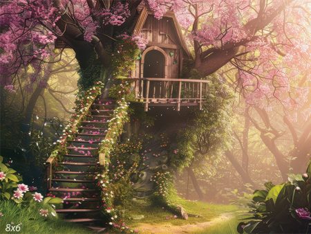 Cherry Blossom Treehouse with Floral Staircase Backdrop Fashion