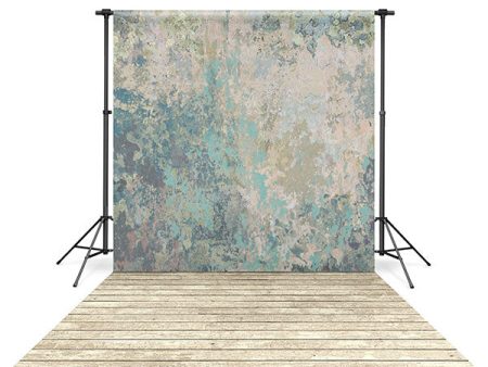 Teal Blue Texture Wall Backdrop and Ivory Wood Planks Floor Drop Bundle Online Hot Sale