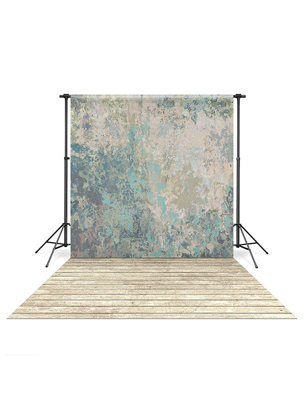 Teal Blue Texture Wall Backdrop and Ivory Wood Planks Floor Drop Bundle Online Hot Sale