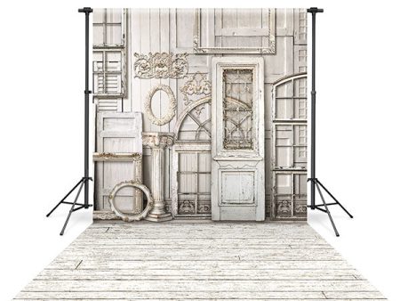 White Wooden Wall Backdrop and French Country White Wood Floor Drop Bundle on Sale