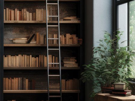 Cozy Loft Library with Ladder Photography Backdrop For Discount