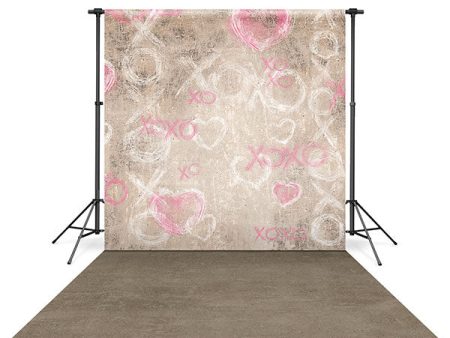 Pink Valentine Sweetheart Backdrop and Tan Concrete Floor Drop Bundle For Cheap