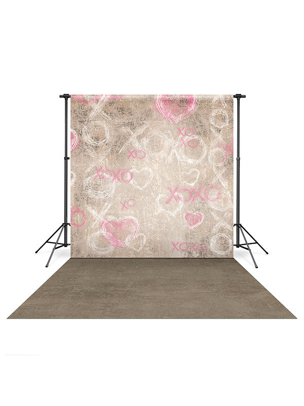 Pink Valentine Sweetheart Backdrop and Tan Concrete Floor Drop Bundle For Cheap